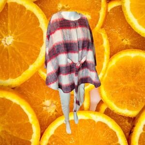 Andersen & Lauth Red White Plaid Wool Blend Belted‎ Poncho Cape OS